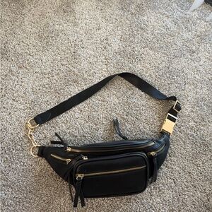 Amazon Black Crossbody Bag with Gold Details
